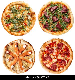 Set of four different pizzas isolated on white Stock Photo