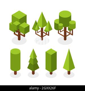 Isometric type of trees set Vector illustration. Stock Vector