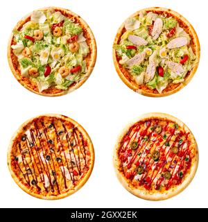 Set of four different pizzas isolated on white Stock Photo