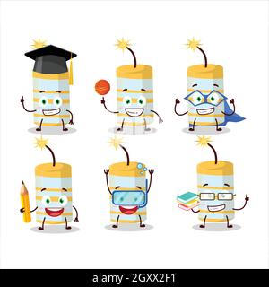 School student of yellow firecracker cartoon character with various expressions. Vector illustration Stock Vector