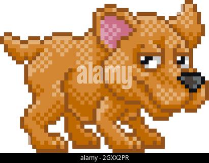 Pet Dog Pixel Art Retro Video Game Animal Cartoon Stock Vector