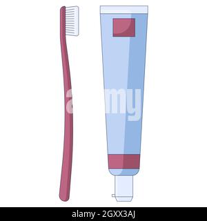 Toothbrush with toothpaste dental icon, mouth hygiene and dental care in a flat style isolated on a white background. Stock Vector