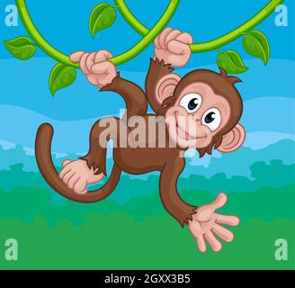 Monkey Singing On Jungle Vines Waving Cartoon Stock Vector
