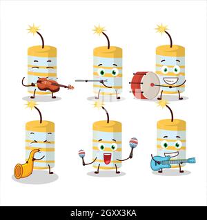 Cartoon character of yellow firecracker playing some musical instruments. Vector illustration Stock Vector