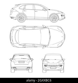 Set with the contours of a passenger car from different types of black ...