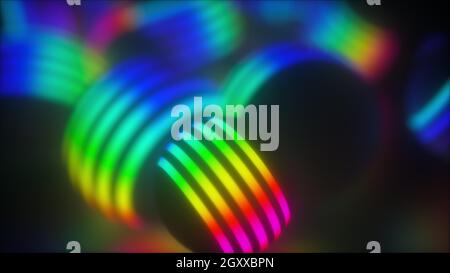 Creative geometric tracery of large 3d render balls spinning in space. Bright planets shape in digital concept of global decoration movement in hazy c Stock Photo