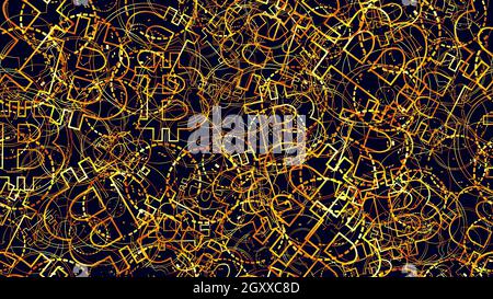 Modern seamless geometric pattern with outline bitcoin BTC sign and digital golden rings with different sizes. Vector illustration. Stock Vector