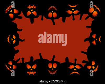 Halloween frame with scary pumpkins. Border with pumpkin lantern. Design a template for invitations, leaflets and greeting cards. Vector illustration Stock Vector