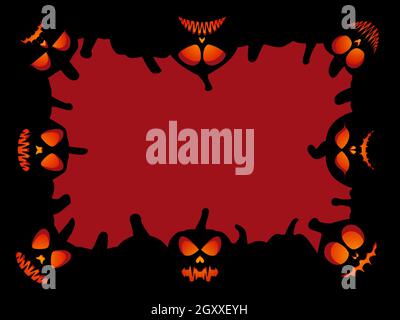 Halloween frame with scary pumpkins. Border with pumpkin lantern. Design a template for invitations, leaflets and greeting cards. Vector illustration Stock Vector