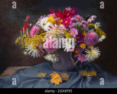 Still life with splendid bouquet of garden flowers Stock Photo - Alamy