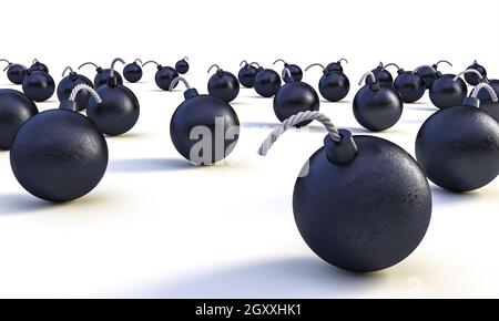 set of spherical bombs on the white background. 3d render. Stock Photo