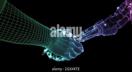 People and Machines Coexisting with Artificial Intelligence Virtual Entity Stock Photo