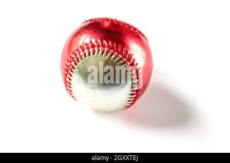 Red and silver Baseball ball isolated on white background Stock Photo