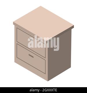 Isometric bedside table with two drawers. Brown wooden nightstand. Bedroom furniture. Vector EPS10. Stock Photo