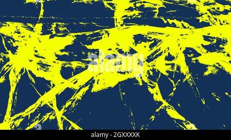 Vector abstract spotted pattern with cracks from yellow spilled paint on blue background. Stock Vector