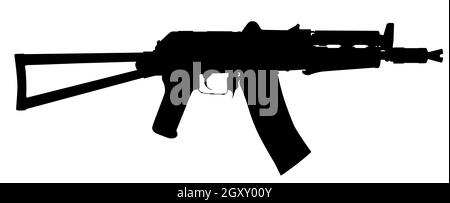 Vector image silhouette of modern military assault rifle symbol illustration isolated on white background. Army and police weapons. Stock Photo