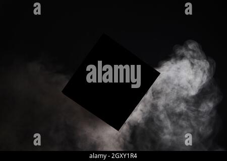 Abstract black and white with black square with white smoke Stock Photo