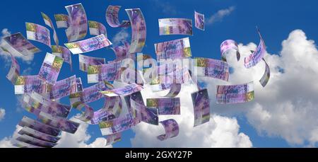 Flying Swiss Franc (isolated with clipping path) Stock Photo
