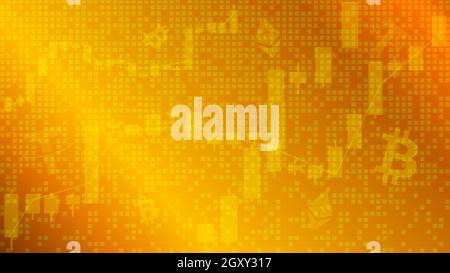 Stock market charts and cryptocurrency symbols on a gold background. Abstract background for financial news. Vector EPS10. Stock Vector