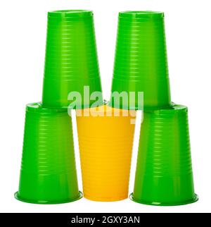 Colored disposable cups for drinks isolated on white Stock Photo