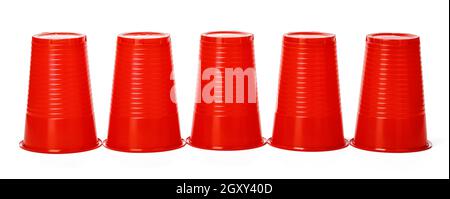 Colored disposable cups for drinks isolated on white Stock Photo