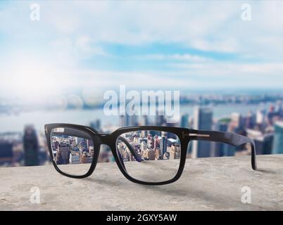 Glasses that adjust eyesight from blurred to sharp Stock Photo