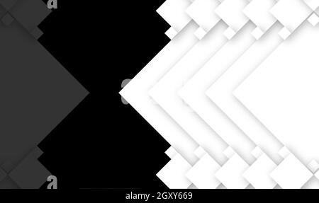 design template showing abstract mirror effect of white shapes rotated spiked squares shapes position at equal distance with 10% of opacity down in th Stock Photo