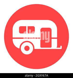 Caravan trailer vector white glyph icon. Camping sign. Graph symbol for travel and tourism web site and apps design, logo, app, UI Stock Photo