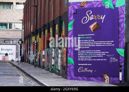 EDITORIAL USE ONLY An apology letter, penned by Cadbury, is unveiled in ...