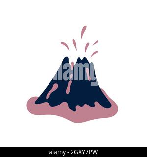 Explosing volcano island hand drawn doodle style  Stock Vector