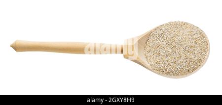 wooden spoon with rye bran isolated on white background Stock Photo