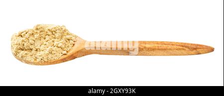 wooden spoon with ginger powder isolated on white background Stock Photo