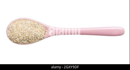 top view of ceramic spoon with rye bran isolated on white background Stock Photo