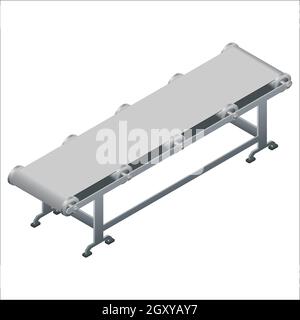 Isometric detailed conveyor belt isolated on white. Design element for food industry or distribution of goods. Vector illustration. Stock Vector