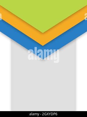M shaped Symbol with shadow design with arrows and rectangle in Multicolor yellow, orange, blue and pink in white isolated background, Letter M Stock Photo