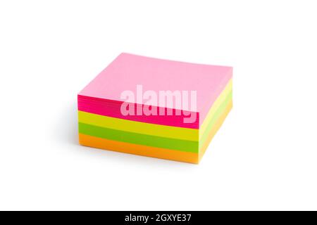 Blank sticky paper notepad isolated on white background. Stock Photo