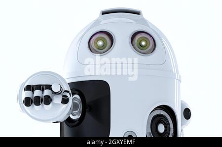 Android robot pointing at you. Isolated on white background Stock Photo