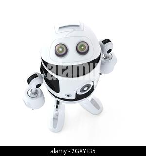 Android robot look up. Isolated on white background Stock Photo