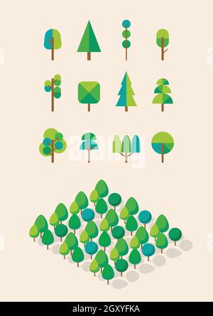 Trees collection in flat style. Vector illustration Stock Vector