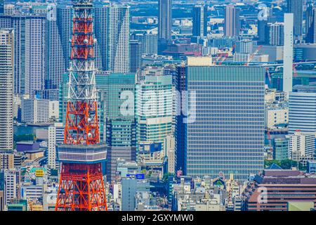 Tokyo Tower and urban landscape. Shooting Location: Tokyo metropolitan area Stock Photo