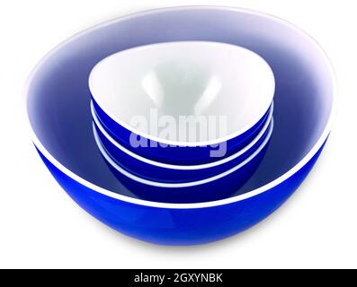 The close up blue bowl isolated on white background Stock Photo