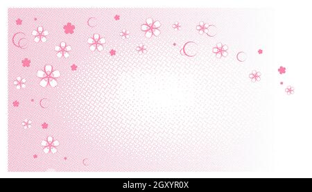 Halftone colored pink background with sakura flowers in manga and comic style. Cute kawaii background for girls. Vector illustration. Stock Vector