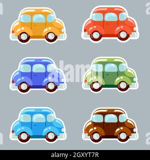 Set cute multicolored cartoon cars. Vector images are separated from the background. Stock Vector