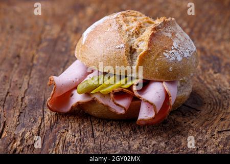 bavarian meatloaf bun on wood Stock Photo