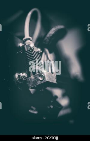 Electronic three dimensional plastic 3D printer during work in laboratory Stock Photo