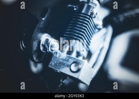 Electronic three dimensional plastic 3D printer during work in laboratory Stock Photo