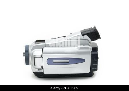 Semi-professional video camcorder used for shooting video clips on Isolated white background Stock Photo