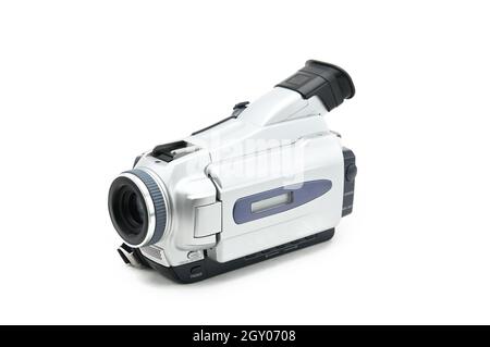 Semi-professional video camcorder used for shooting video clips on Isolated white background Stock Photo