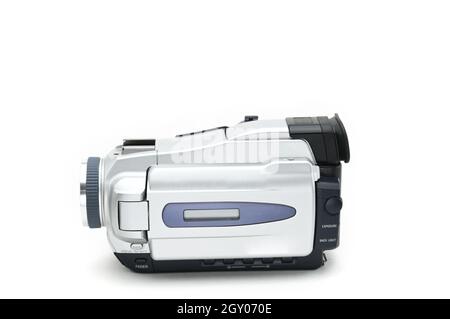 Semi-professional video camcorder used for shooting video clips on Isolated white background Stock Photo