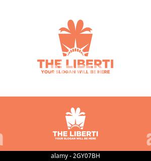 Modern gift box statue Liberty logo design Stock Vector